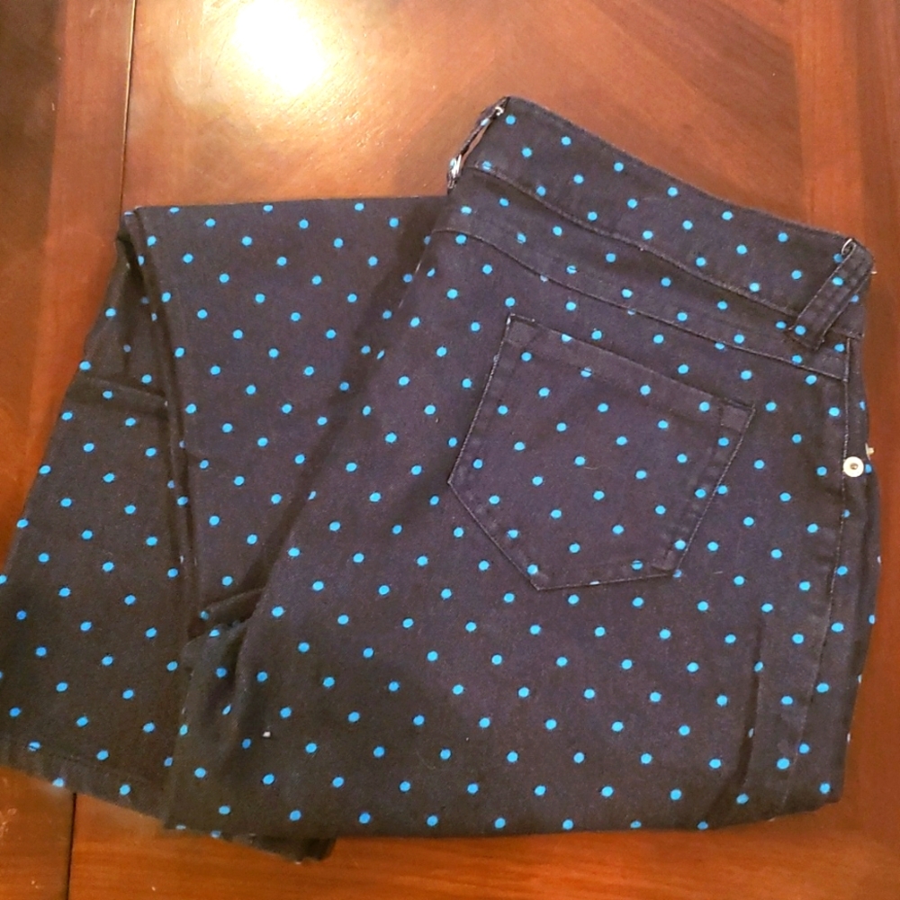 Womens Soho Apparel Stretchy Jeans with Blue Polka Dots - Size 12